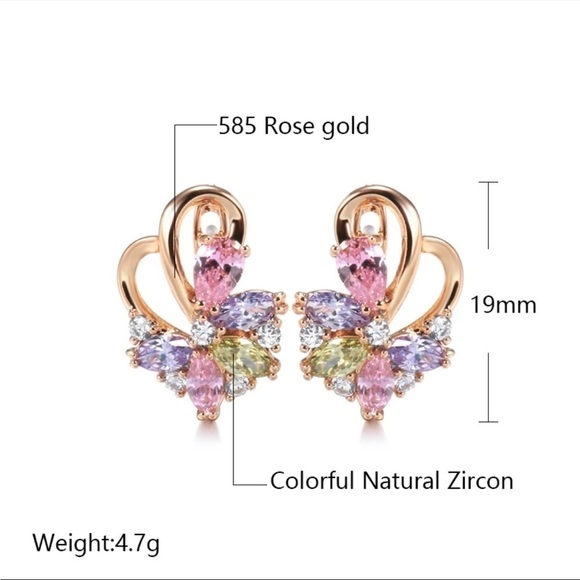 ROSE gold plated colourful zircon stud earrings - Picture 3 of 7